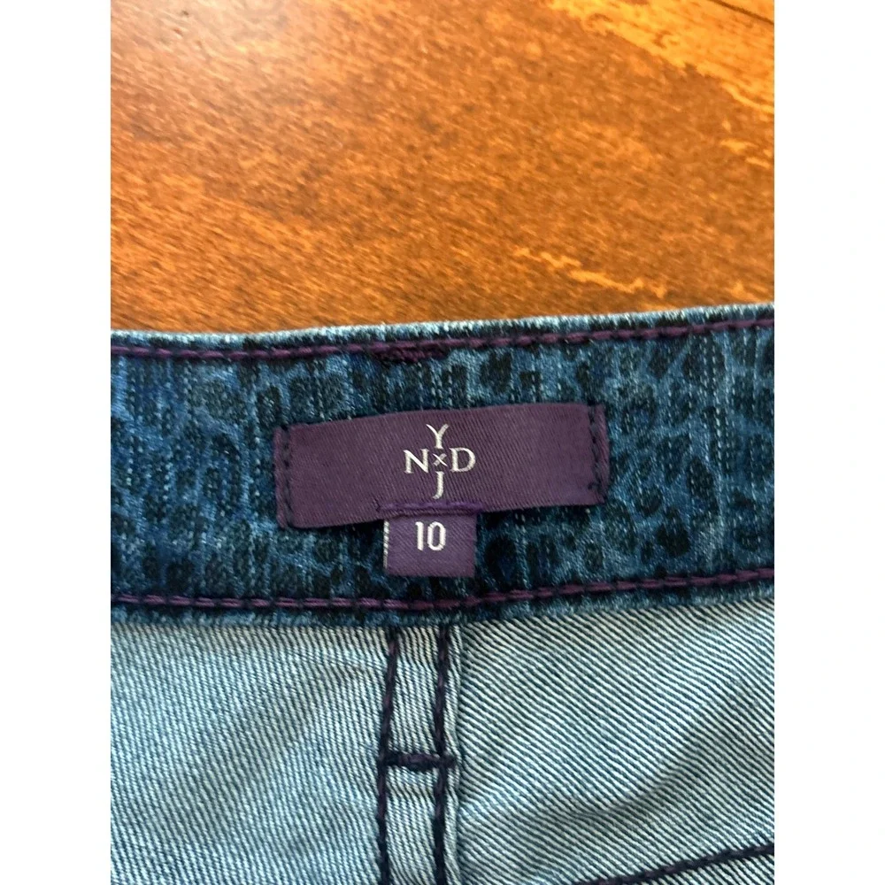 NYDJ Women Blue Leopard‎ Print Straight Leg Jeans Lift Tuck Technology Size 10